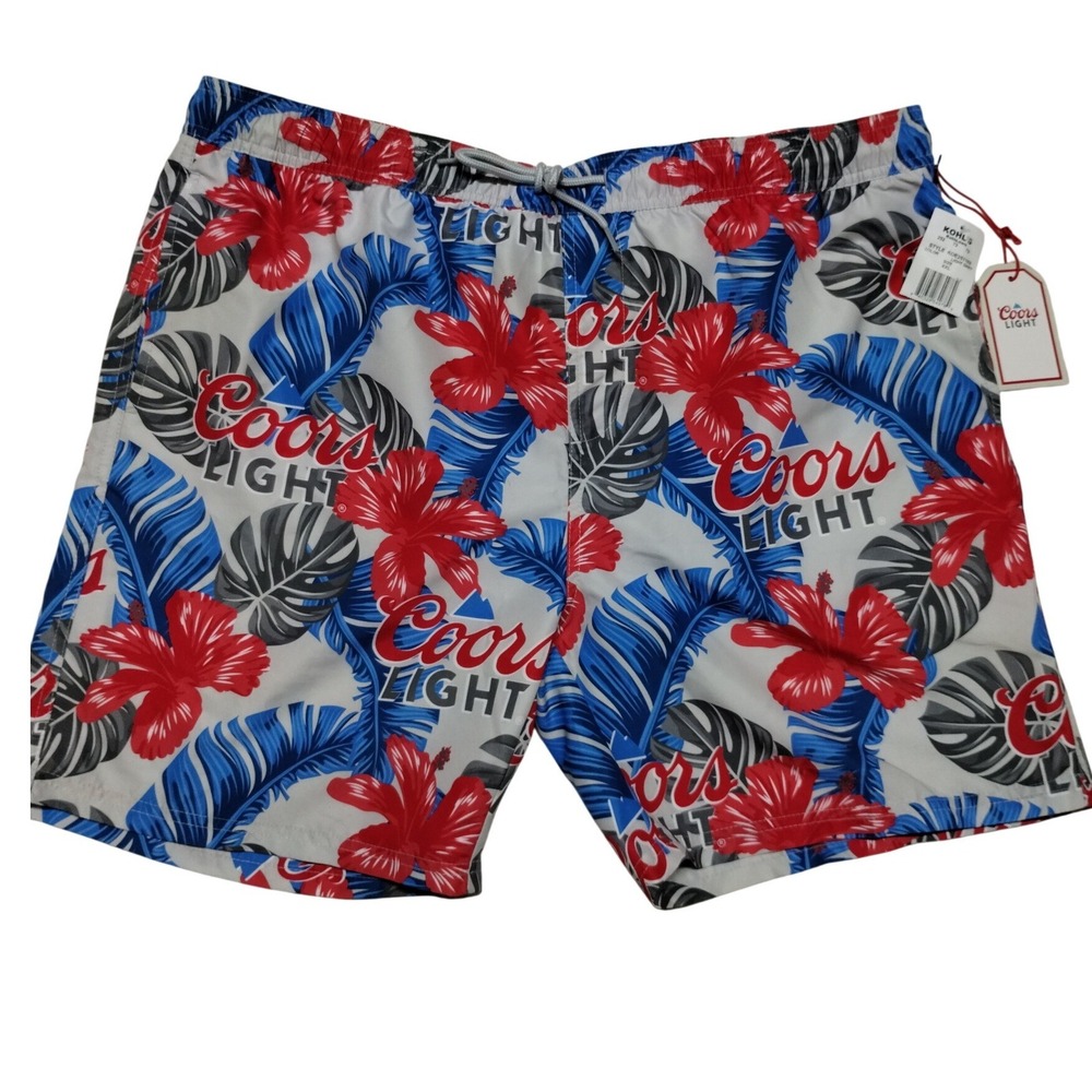 Coors Light Mens Swim Trunks 2XL Grey Tropical Hibiscus Floral‎ Board Shorts NEW